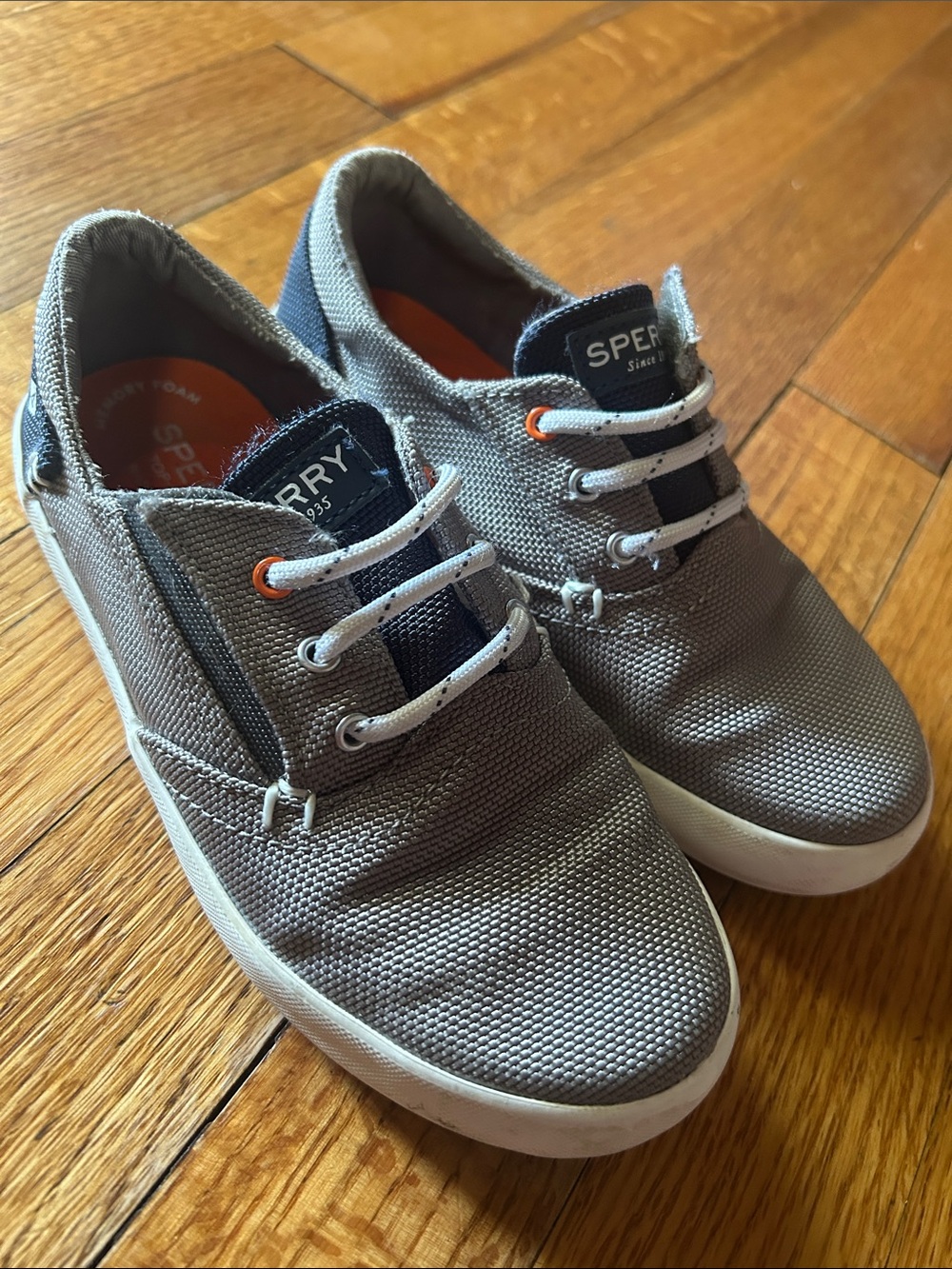 Sperry Men's Gray Canvas Boat Shoes with Navy Accents
